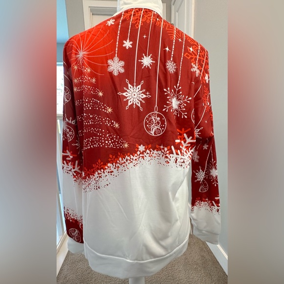 NEW Women’s M Red White 1/2 Zip Stand Collar Snow Holiday Christmas Sweatshirt - Picture 13 of 14